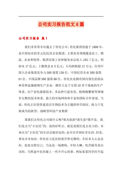 公司实习报告范文6篇