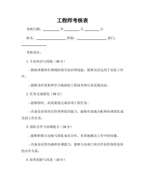工程师考核表