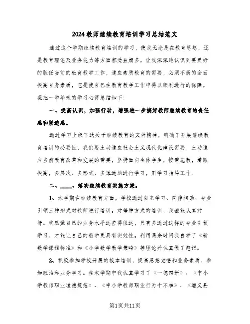 2024教师继续教育培训学习总结范文(五篇)