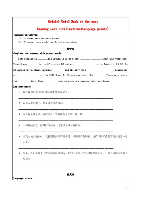 江苏省徐州市睢宁县宁海外国语学校高中英语 Module3 Unit3 back to the pas