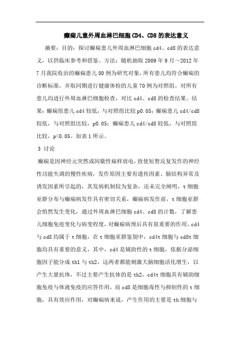 癫痫儿童外周血淋巴细胞CD4、CD8的表达意义