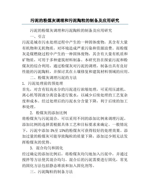 污泥的粉煤灰调理和污泥陶粒的制备及应用研究