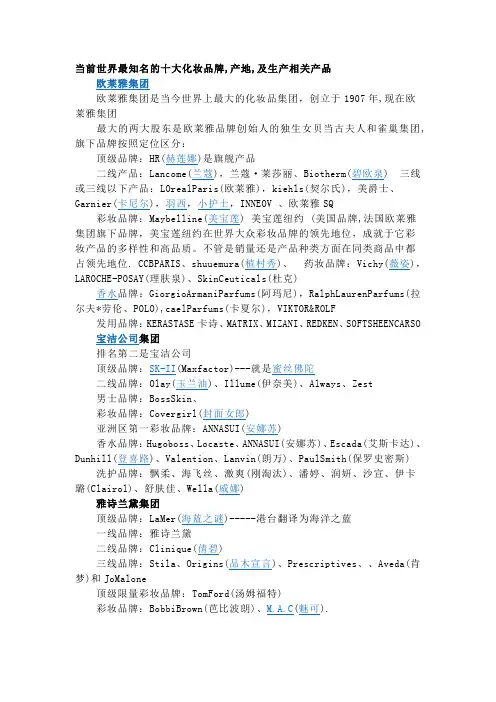 当前世界最知名的十大化妆品牌