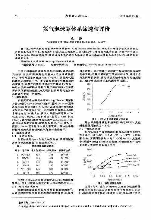 氮气泡沫驱体系筛选与评价