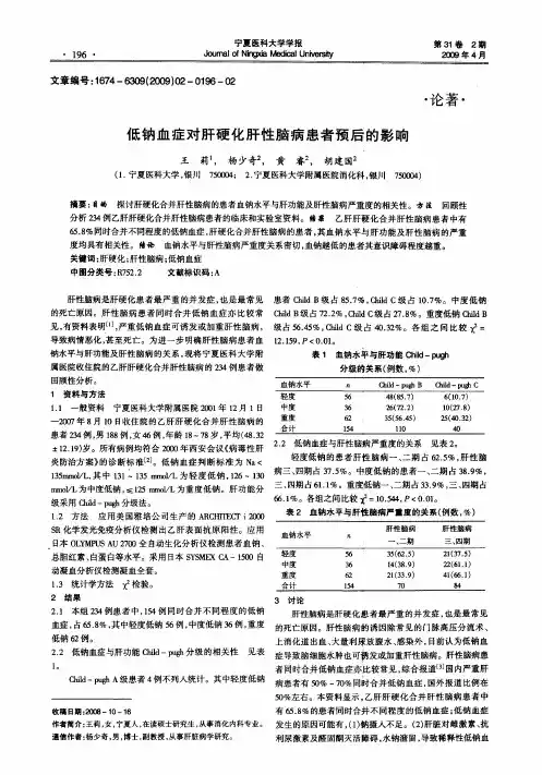 低钠血症对肝硬化肝性脑病患者预后的影响