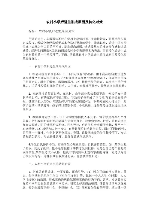 农村小学后进生形成原因及转化对策