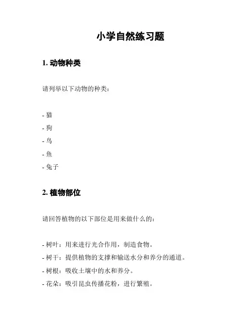 小学自然练习题
