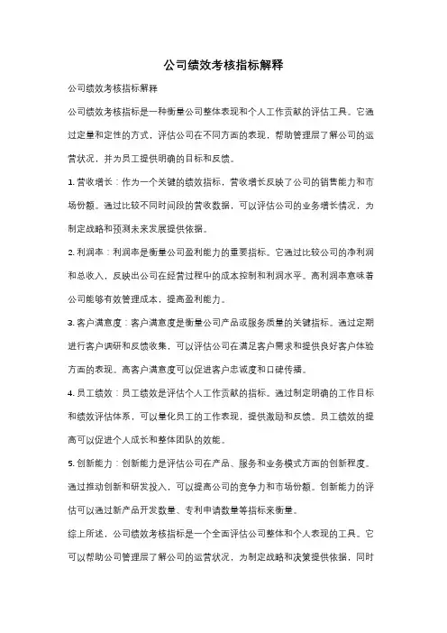 公司绩效考核指标解释