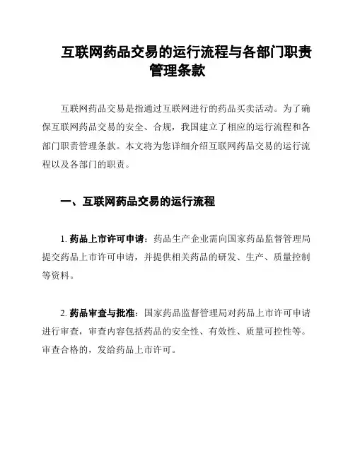 互联网药品交易的运行流程与各部门职责管理条款