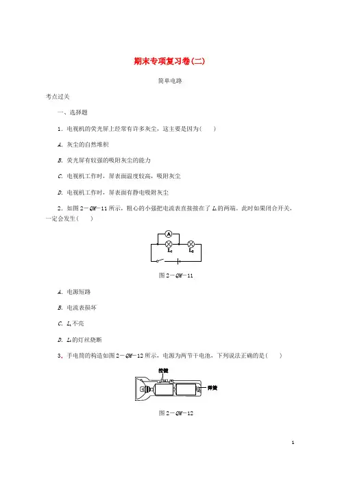 (优选)2019九年级物理全册期末专项复习卷(二)简单电路考点过关(新版)新人教版