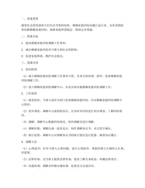 婚姻家庭纠纷预案模板范文