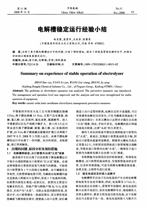 电解槽稳定运行经验小结