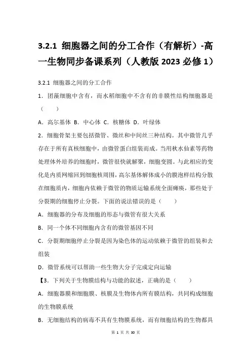 3.2.1 细胞器之间的分工合作(有解析)-高一生物同步备课系列(人教版2023必修1)