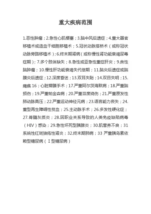 重大疾病范围