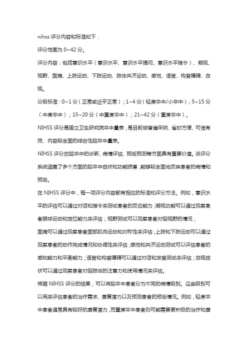 nihss评分分级标准