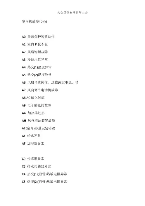 大金空调故障代码大全
