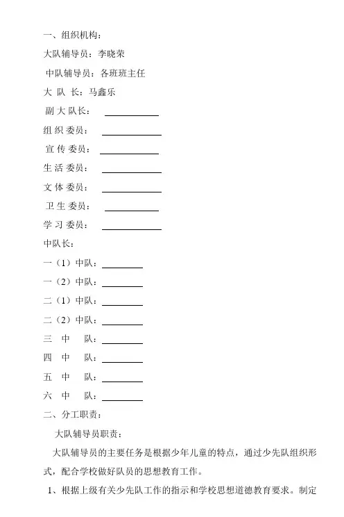 少先队组织机构及分工职责