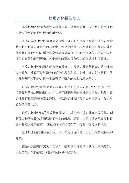 信用评价报告范文