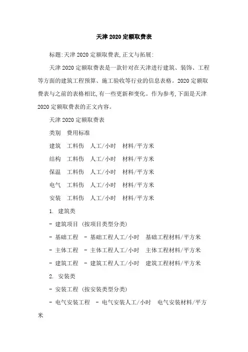 天津2020定额取费表
