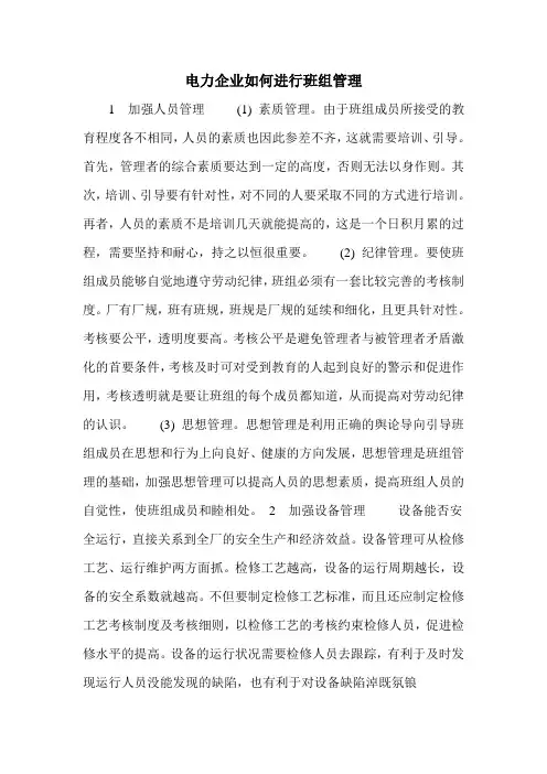 电力企业如何进行班组管理