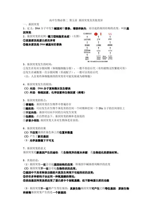 高中生物必修二 第五章 基因突变及其他变异
