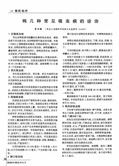 鸭几种常见吸虫病的诊治