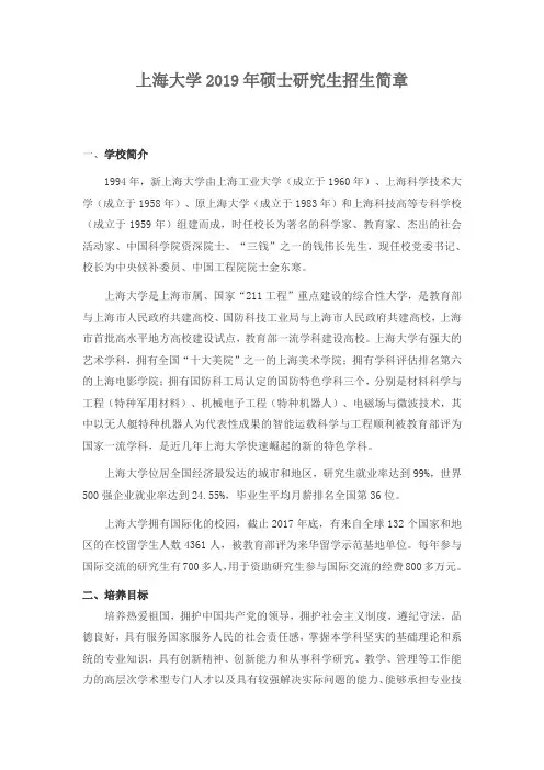 上海大学-2019年-硕士研究生招生简章