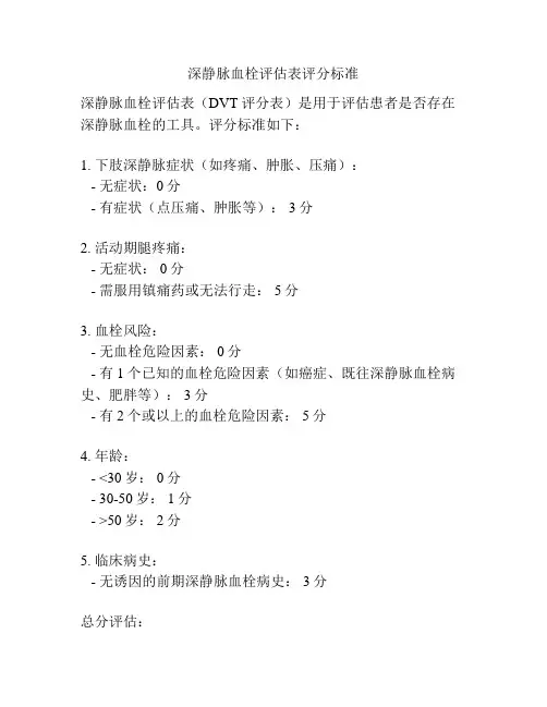 深静脉血栓评估表评分标准