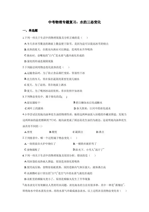 中考物理专题复习：水的三态变化