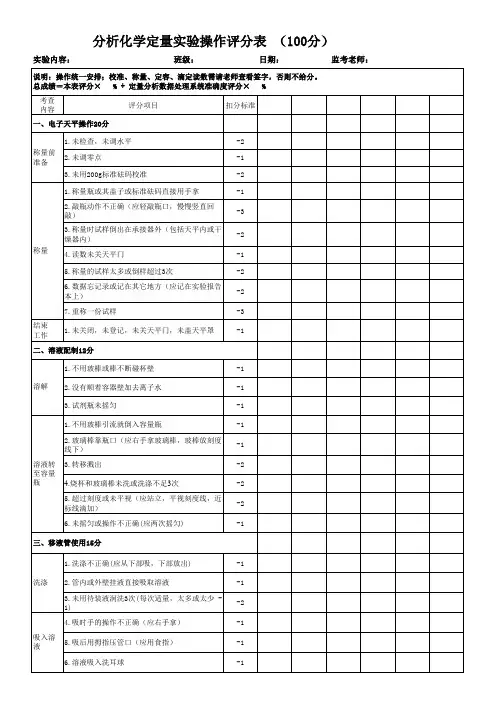 分析化学定量实验操作评分表