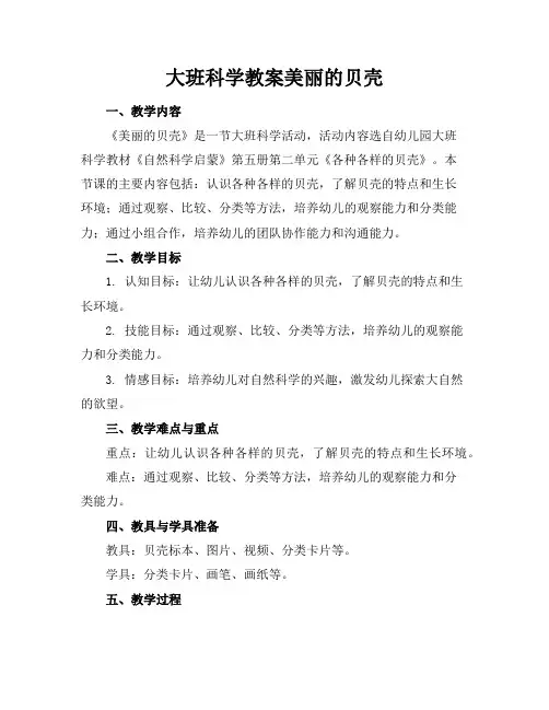 大班科学教案美丽的贝壳