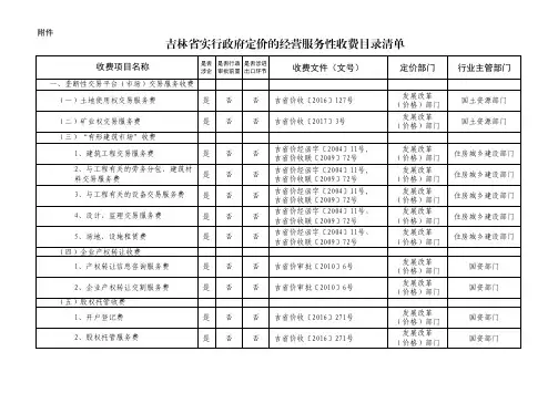 吉林省政府定价收费目录清单