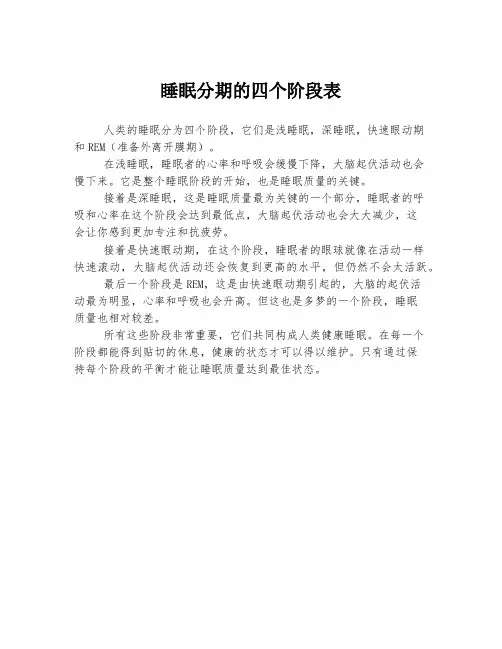 睡眠分期的四个阶段表