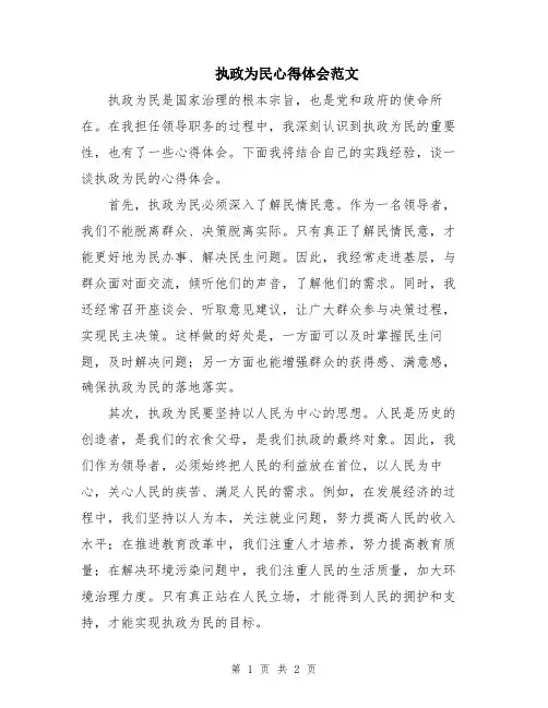 执政为民心得体会范文