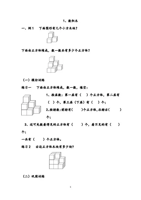 一年级培优导航和练习  数积木+趣味奥数 (练习有答案)