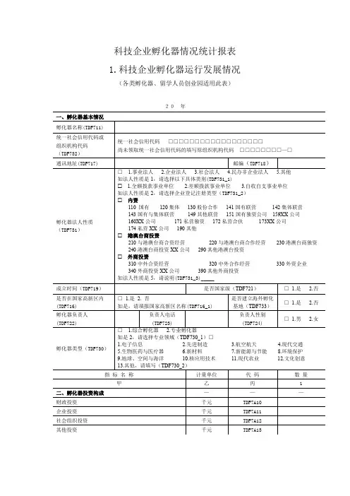 科技企业孵化器情况统计报表【模板】
