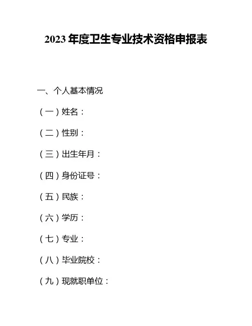 2023年度卫生专业技术资格申报表