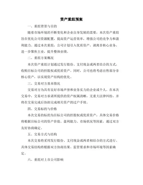 资产重组预案