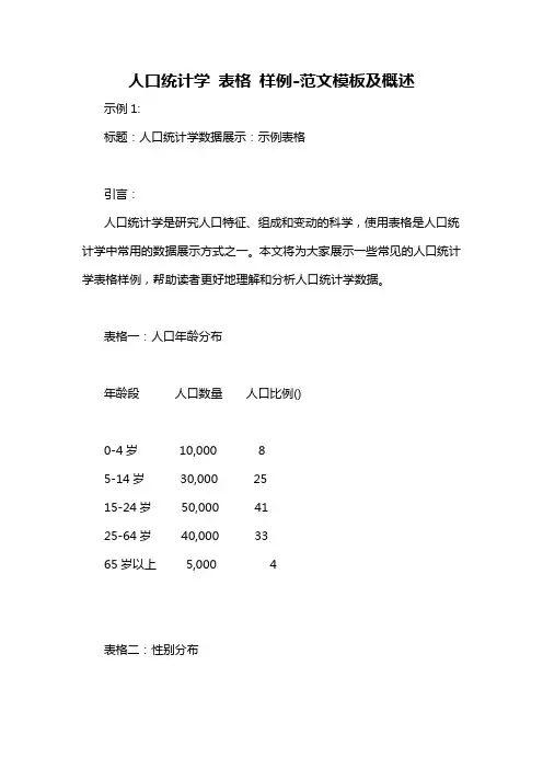 人口统计学 表格 样例-概述说明以及解释