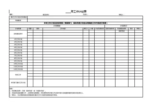 年度工作计划明细规划完成考核表