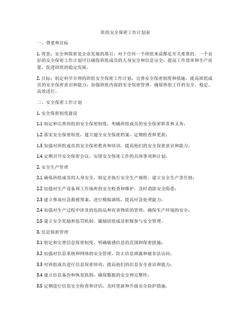 班组安全保密工作计划表