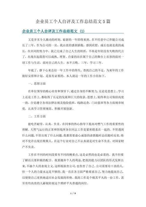 企业员工个人自评及工作总结范文5篇