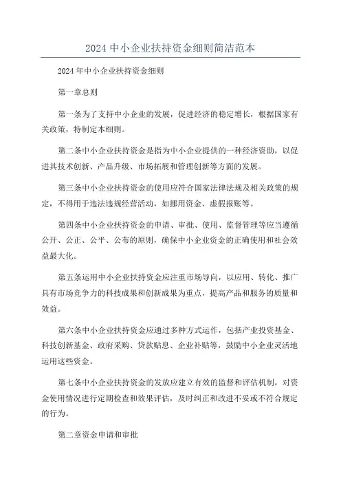 2024中小企业扶持资金细则简洁范本