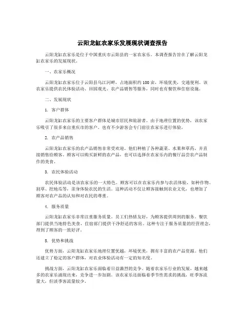 云阳龙缸农家乐发展现状调查报告