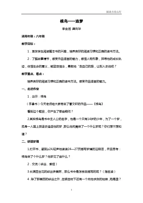 《根鸟——追梦》导读(陈尚义小学李金湘 龚向华设计)