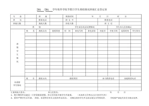 (完整)节假日学生离校情况班级汇总登记表,推荐文档