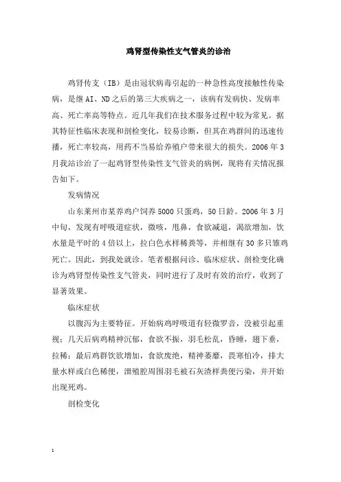 鸡肾型传染性支气管炎的诊治