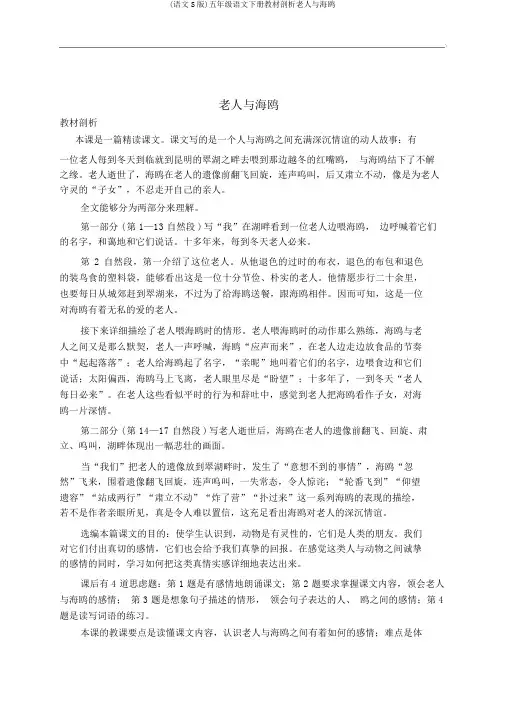 (语文S版)五年级语文下册教材分析老人与海鸥