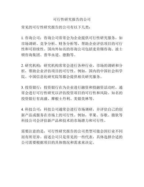 可行性研究报告的公司