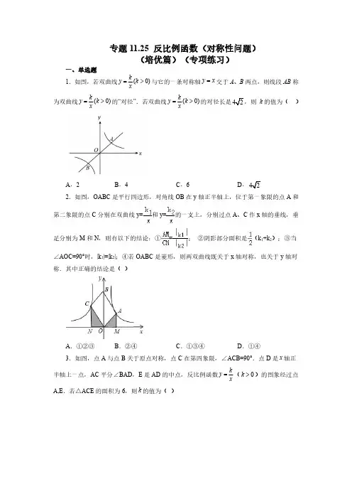专题. 反比例函数(对称性问题)(培优篇)(专项练习)八年级数学下册基础知识专项讲练(苏科版)